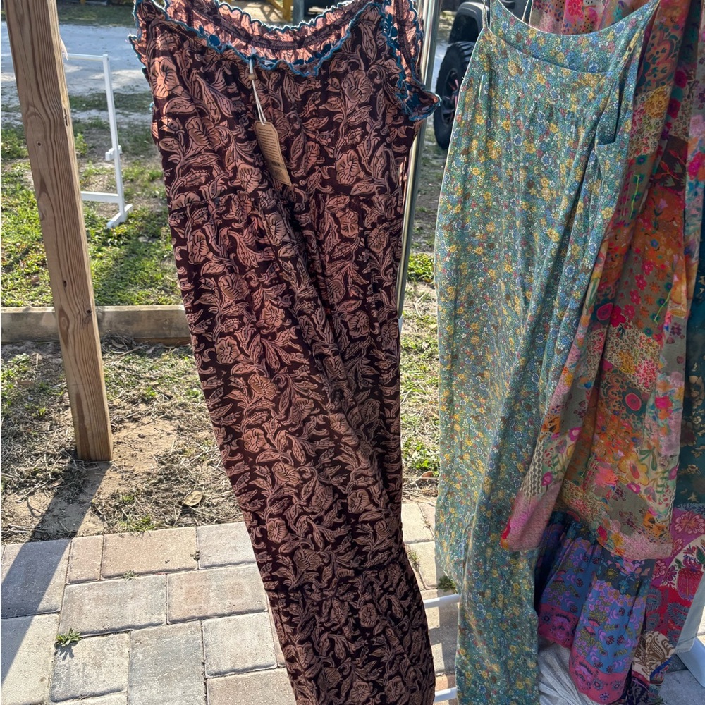 NATURAL LIFE Wide Leg Pants in Brown Leaf Print with Cream Accents